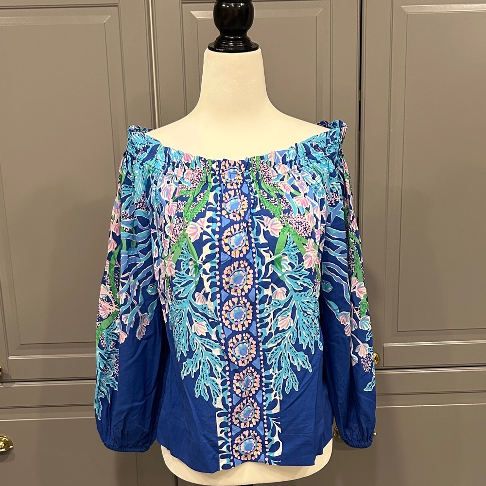 Lilly Pulitzer Blue Floral Off-Shoulder Blouse
